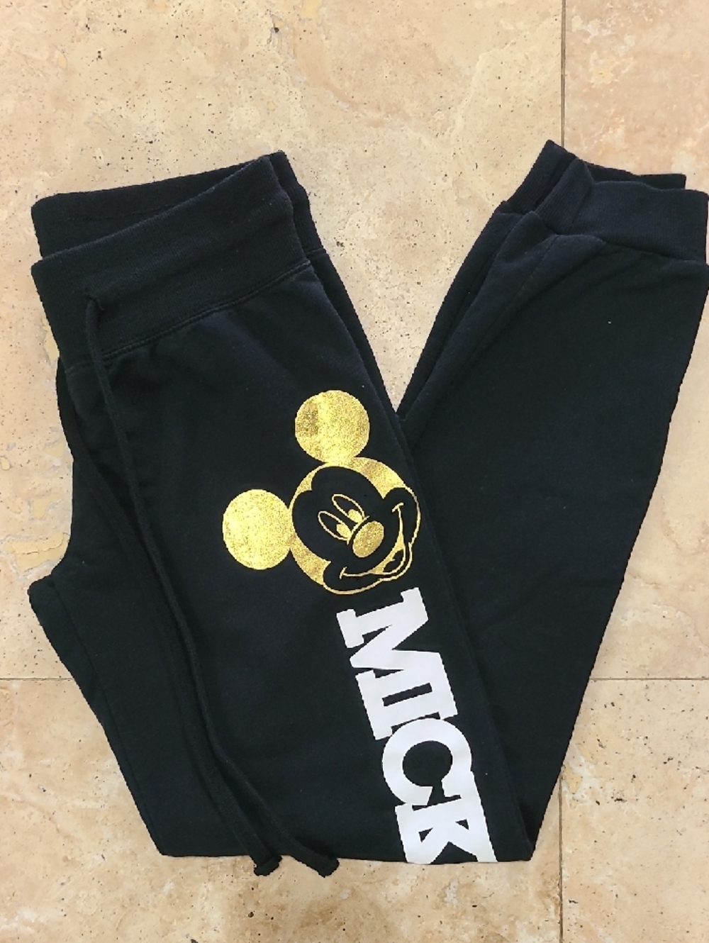 Disney Black Kids Joggers with Gold Mickey Graphic